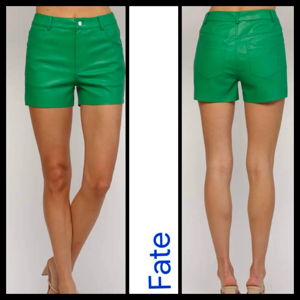 Fate Emerald Green High-Waist Vegan Leather Shorts
